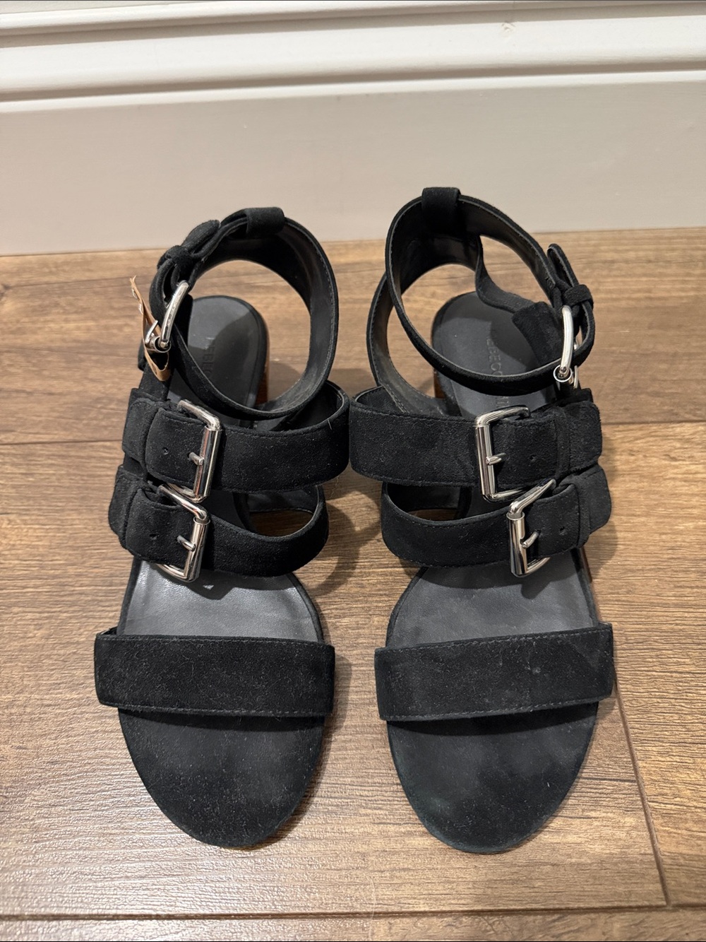 Rebecca Minkoff Black Suede Triple Buckle Gladiator Sandal